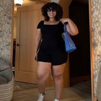 Plus Size Square Neck Onesie Romper Black