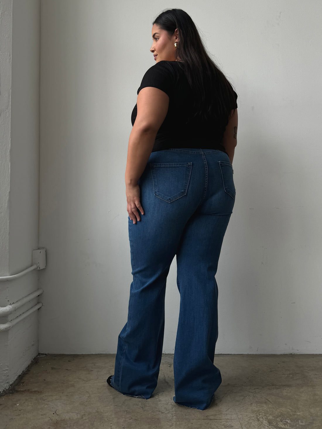 Plus Size Straight Raw Fray Jeans - Blue