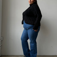 Plus Size Straight Raw Fray Jeans - Blue