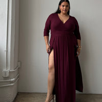 Plus Size Sultry Double Slit Dress Burgundy