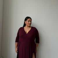 Plus Size Sultry Double Slit Dress Burgundy