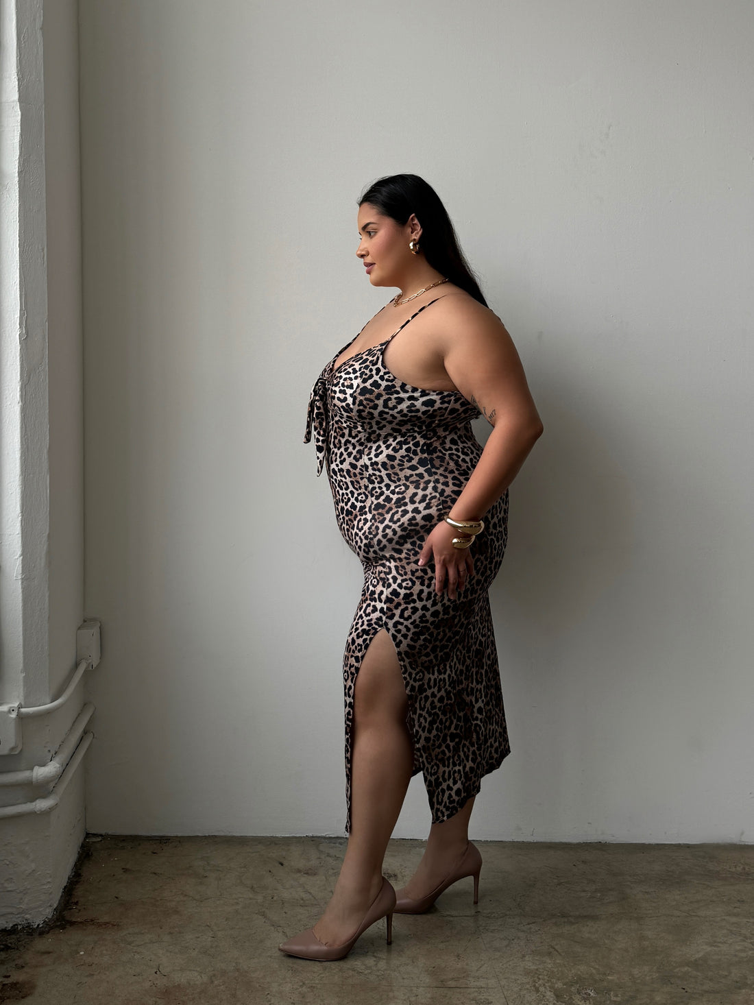 Plus Size Tie Front Leopard Midi Dress