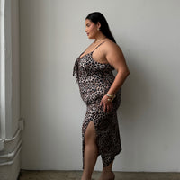 Plus Size Tie Front Leopard Midi Dress