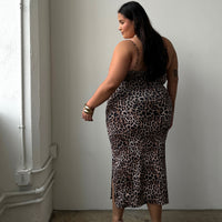 Plus Size Tie Front Leopard Midi Dress