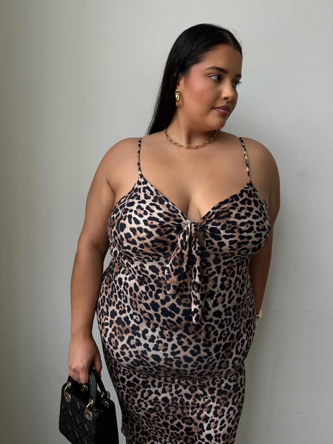 Plus Size Tie Front Leopard Midi Dress