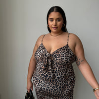 Plus Size Tie Front Leopard Midi Dress