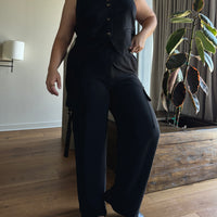 Plus Size Wide Leg Cargo Trousers - Black