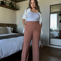 Plus Size Wide Leg Cargo Trousers - Rust