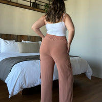 Plus Size Wide Leg Cargo Trousers - Rust