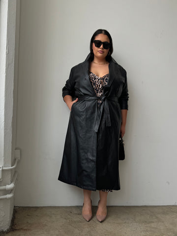 Plus Size Faux Leather Trench Coat