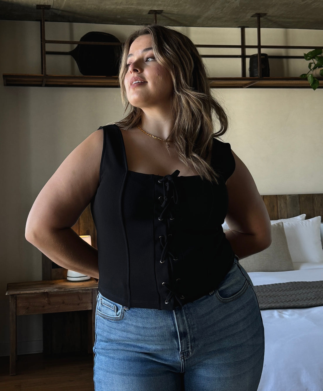 Plus Size Lace Up Bustier Top Plus Size Tops Black - 2020AVE