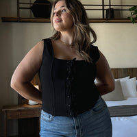 Plus Size Lace Up Bustier Top Plus Size Tops Black - 2020AVE