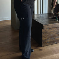 Plus Size Wide Leg Cargo Trousers - Black