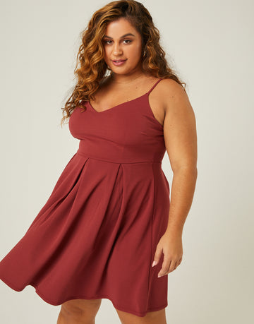 Curve A-Line Pleated Dress Plus Size Dresses Burgundy 1XL -2020AVE