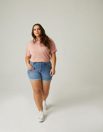 Curve Cuffed Denim Shorts Plus Size Bottoms Light Blue 1XL -2020AVE