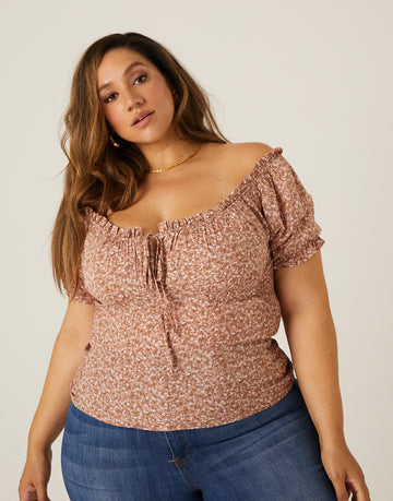 Curve Floral Gathered Blouse Plus Size Tops -2020AVE