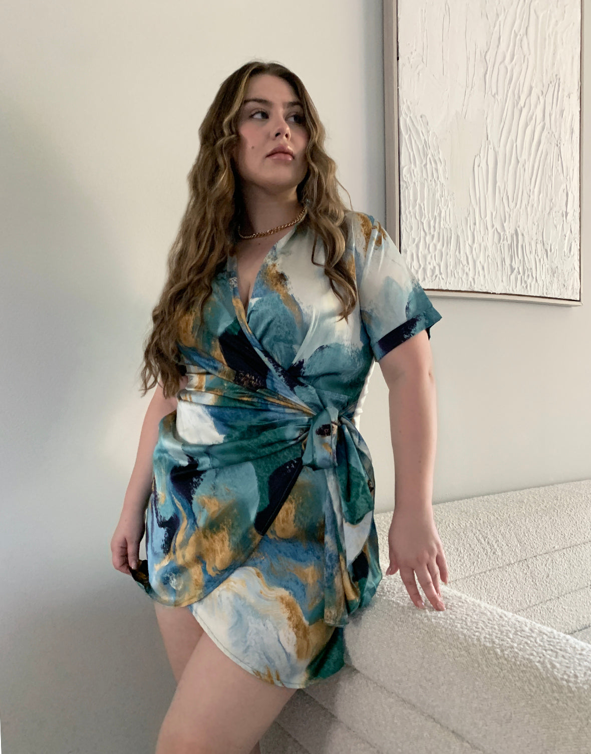 Plus Size Satin Marble Wrap Dress – 2020AVE