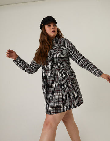 Curve High Neck Plaid Dress Plus Size Dresses -2020AVE