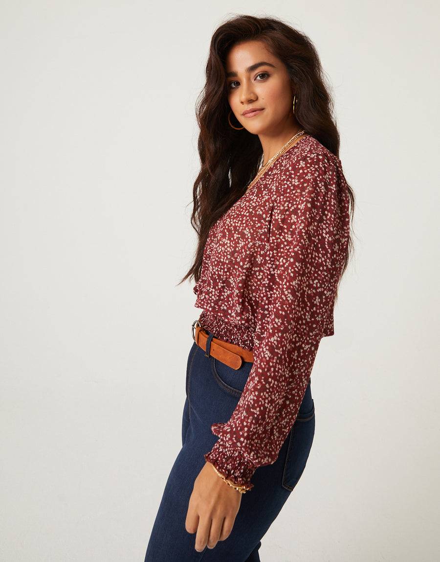 Curve Sheer Smocked Floral Top Plus Size Tops -2020AVE