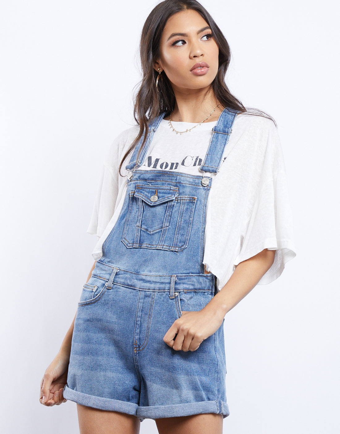 Super Down Denim Overall Shorts